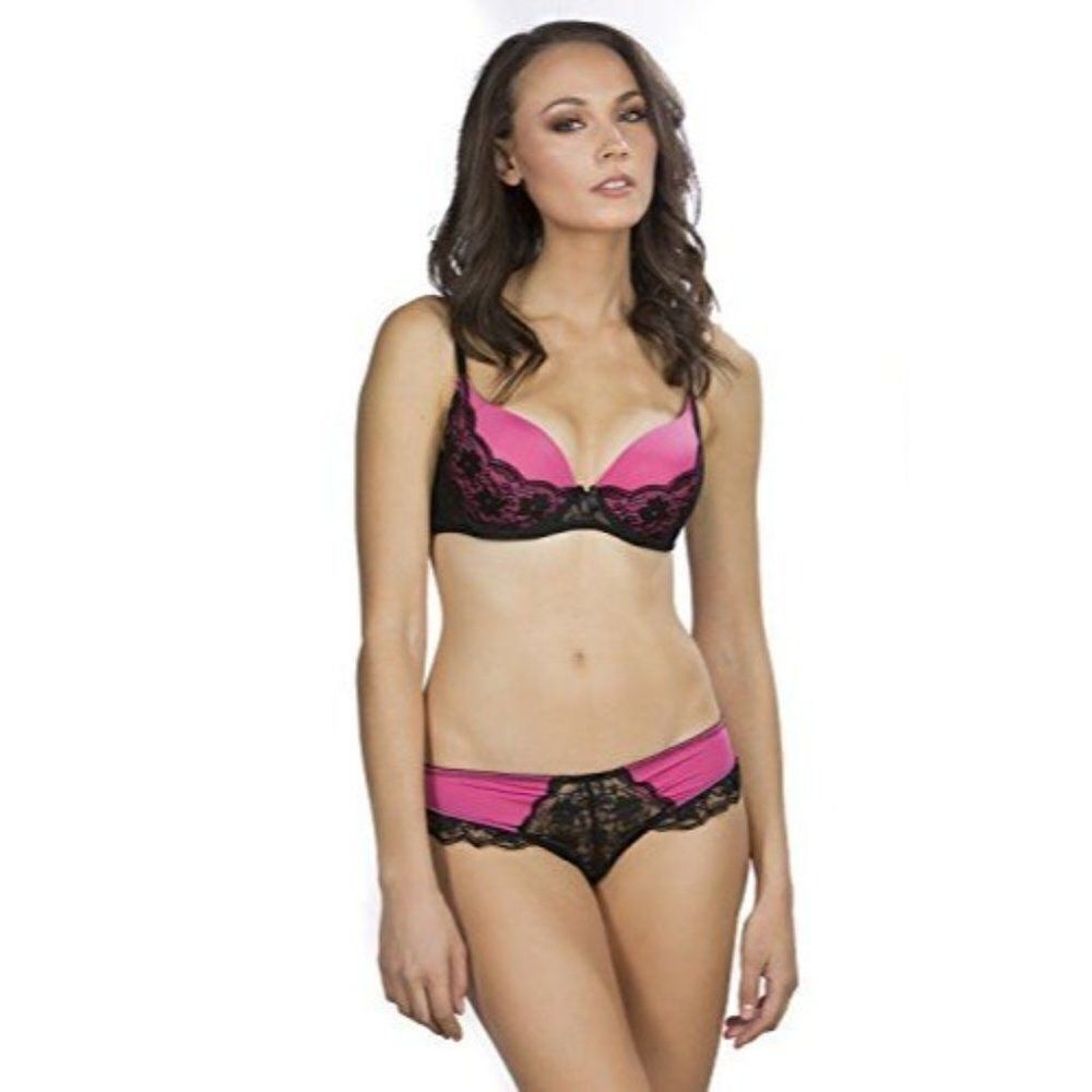 Hers By Herman Womens Black Pink Floral Lace Padded Push Up Bra Size 38C